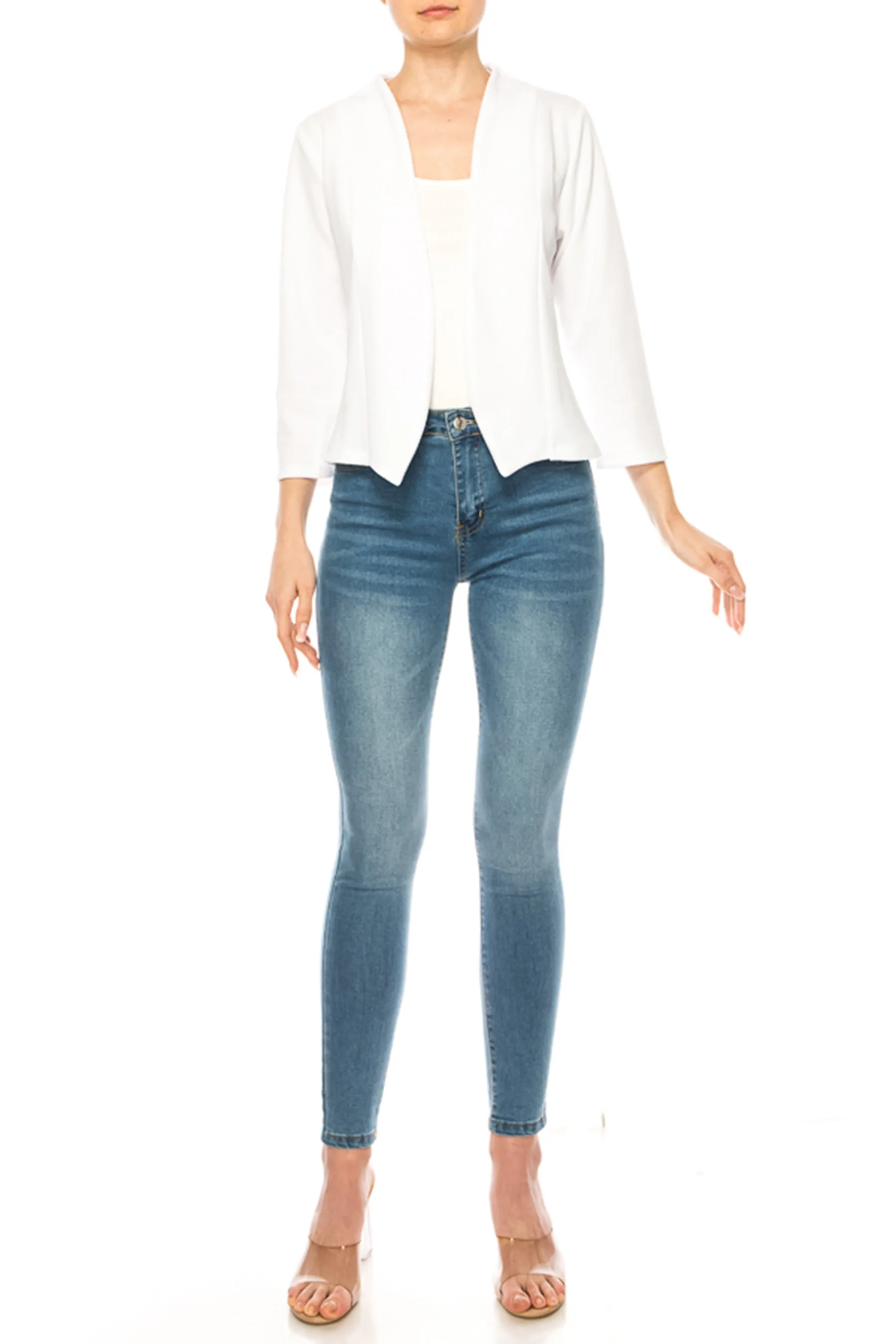 Women's Bolero Blazer Open Front Sleek 3/4 Sleeves Cardigan