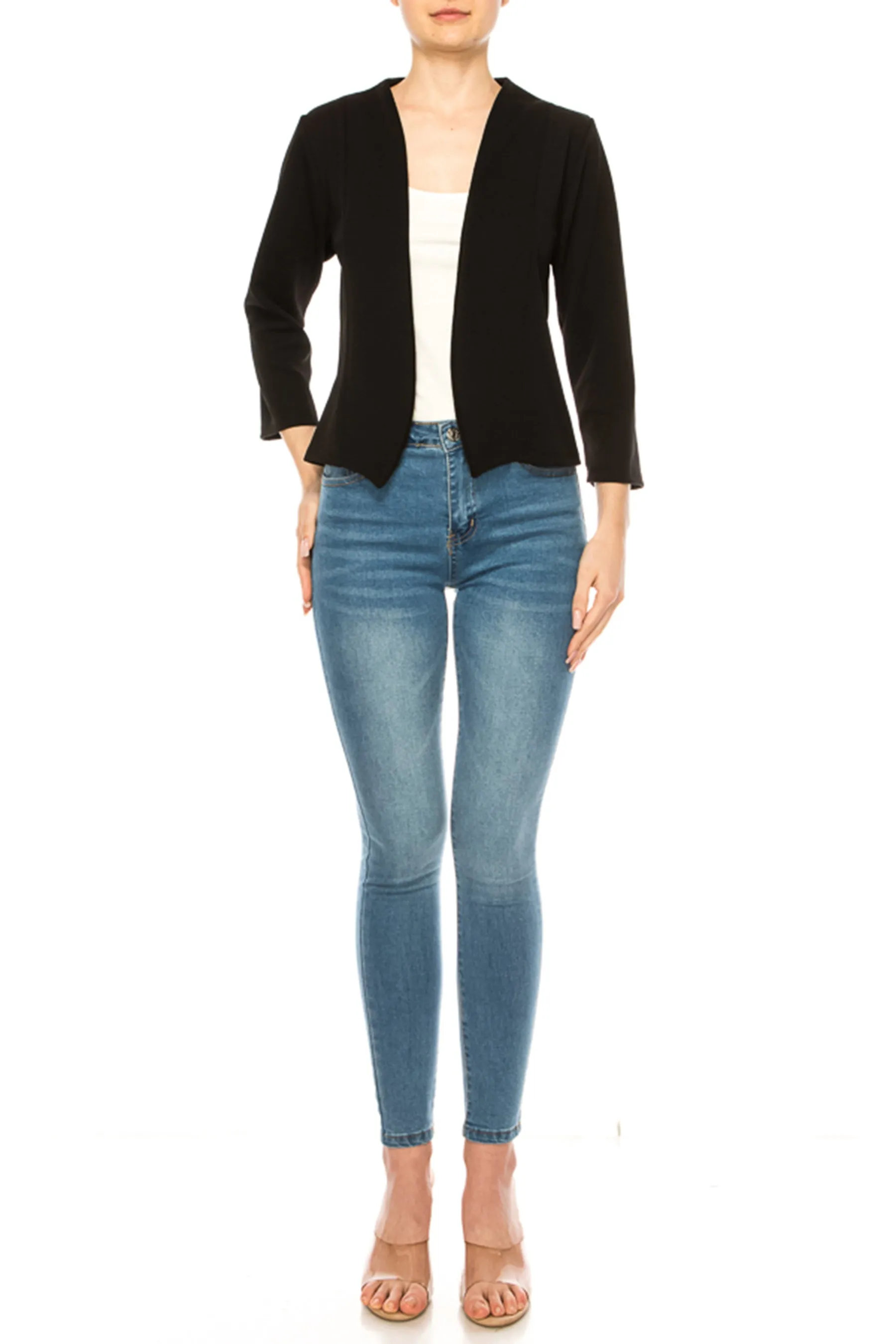 Women's Bolero Blazer Open Front Sleek 3/4 Sleeves Cardigan