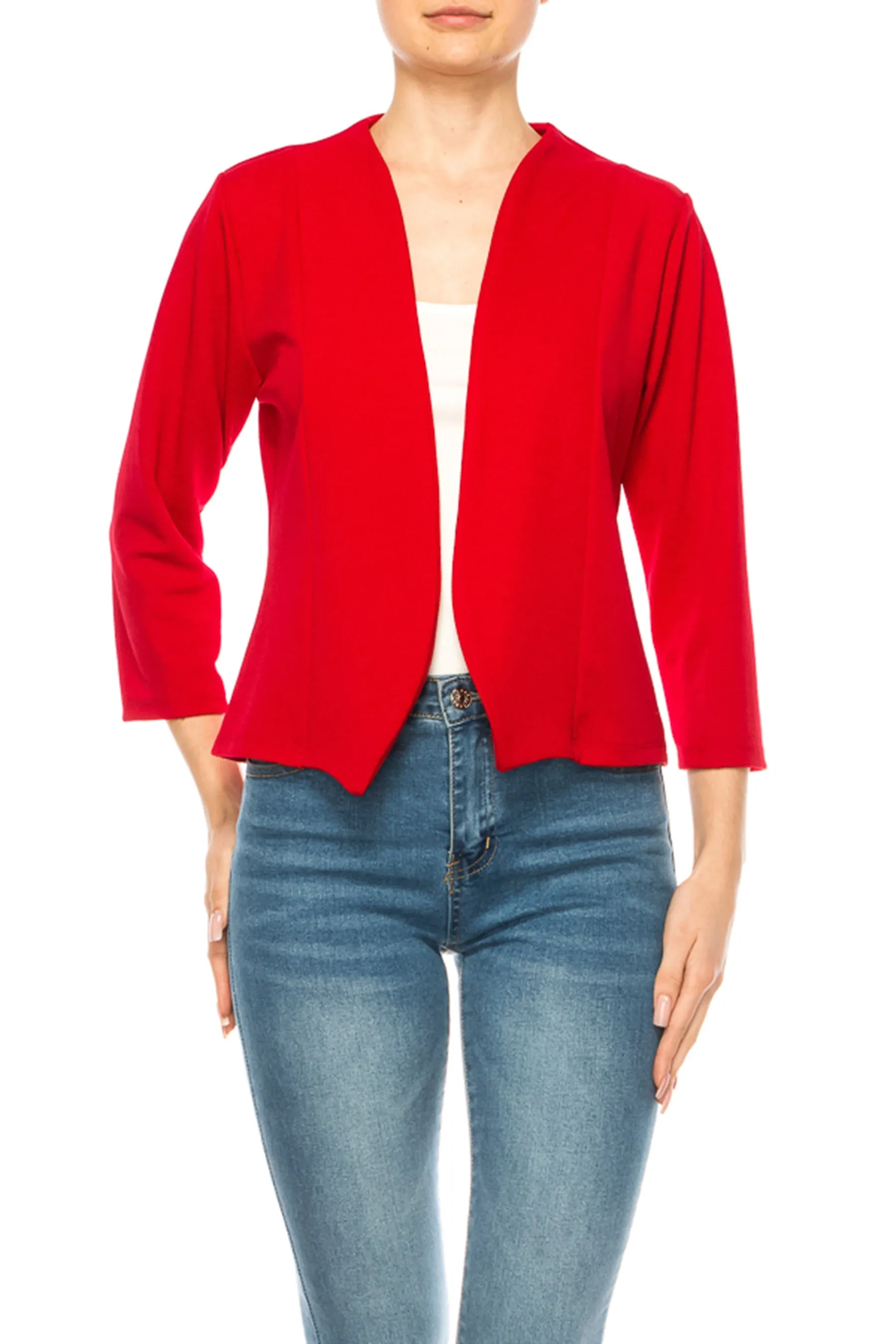 Women's Bolero Blazer Open Front Sleek 3/4 Sleeves Cardigan