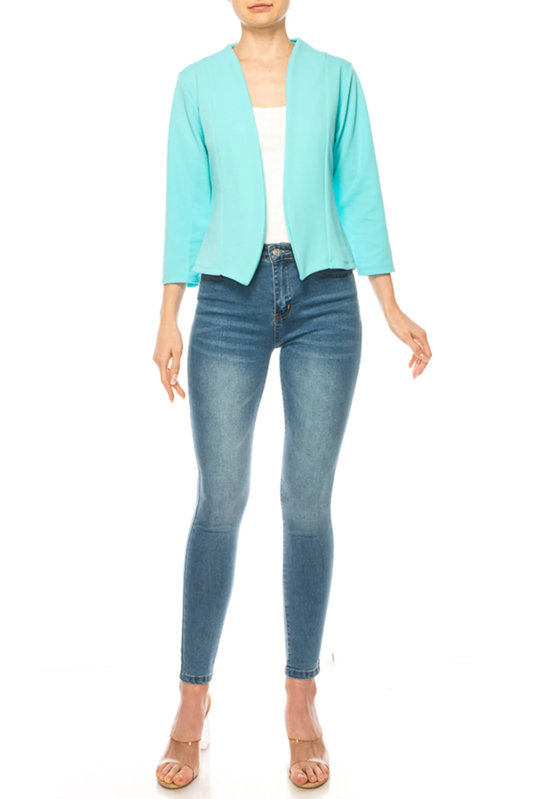 Women's Bolero Blazer Open Front Sleek 3/4 Sleeves Cardigan
