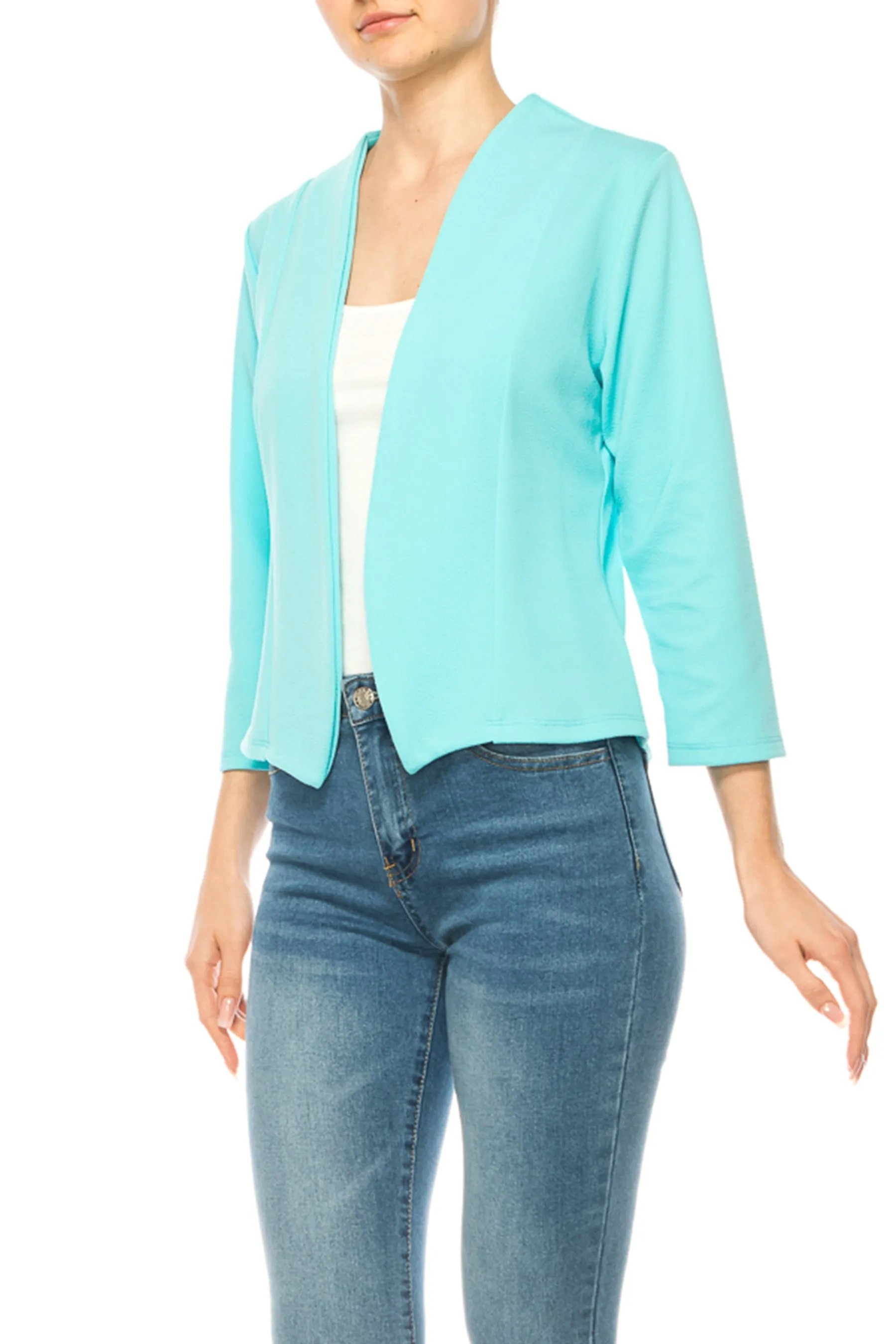Women's Bolero Blazer Open Front Sleek 3/4 Sleeves Cardigan