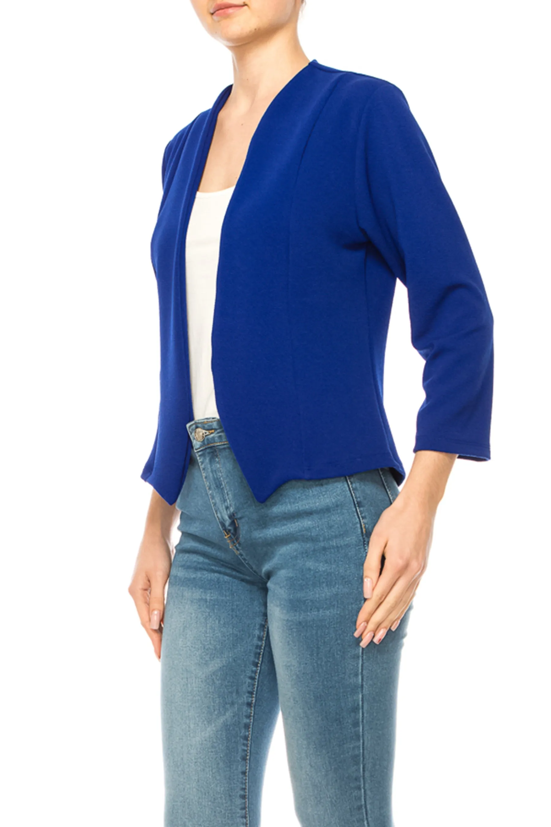 Women's Bolero Blazer Open Front Sleek 3/4 Sleeves Cardigan