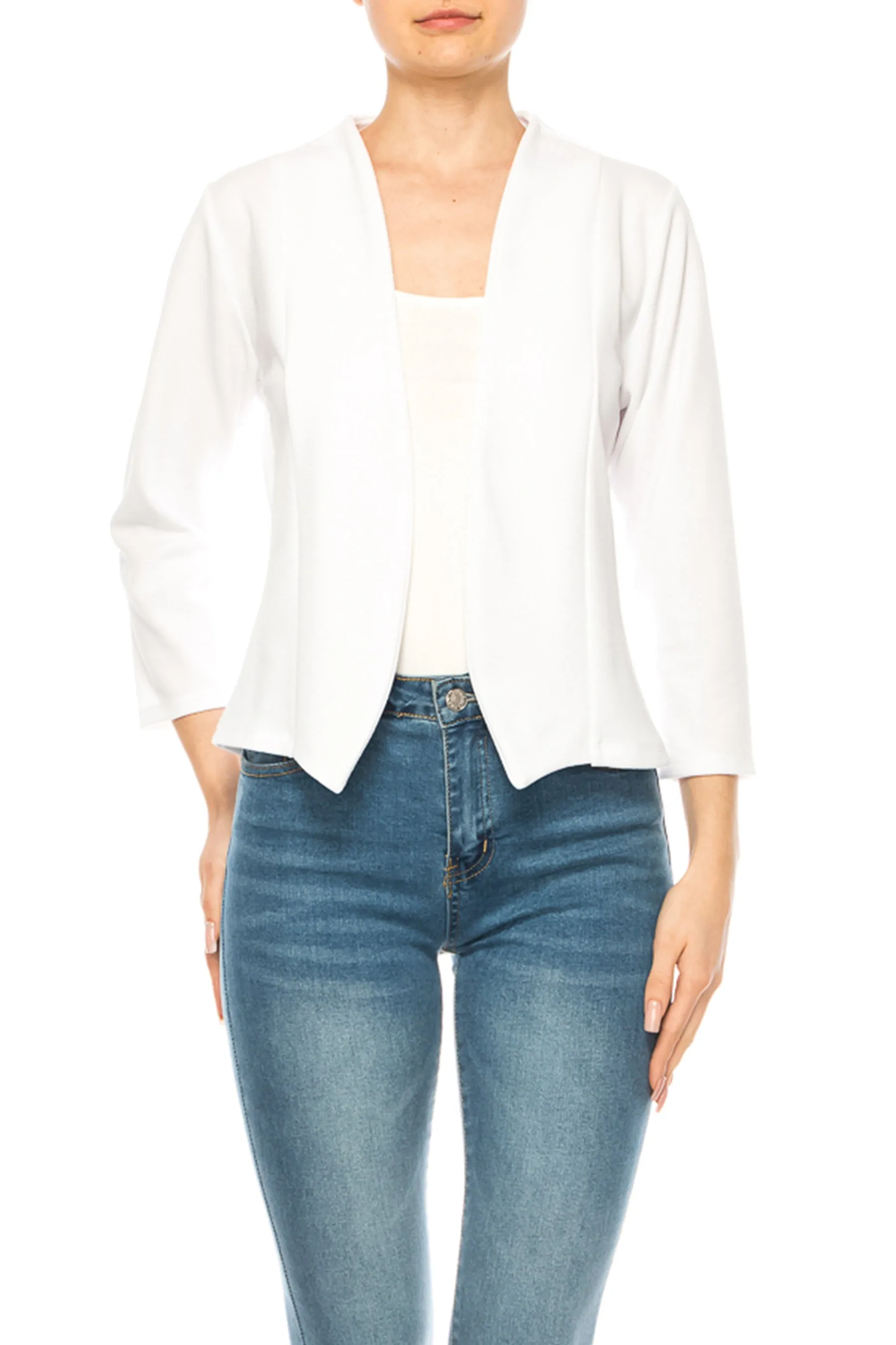 Women's Bolero Blazer Open Front Sleek 3/4 Sleeves Cardigan