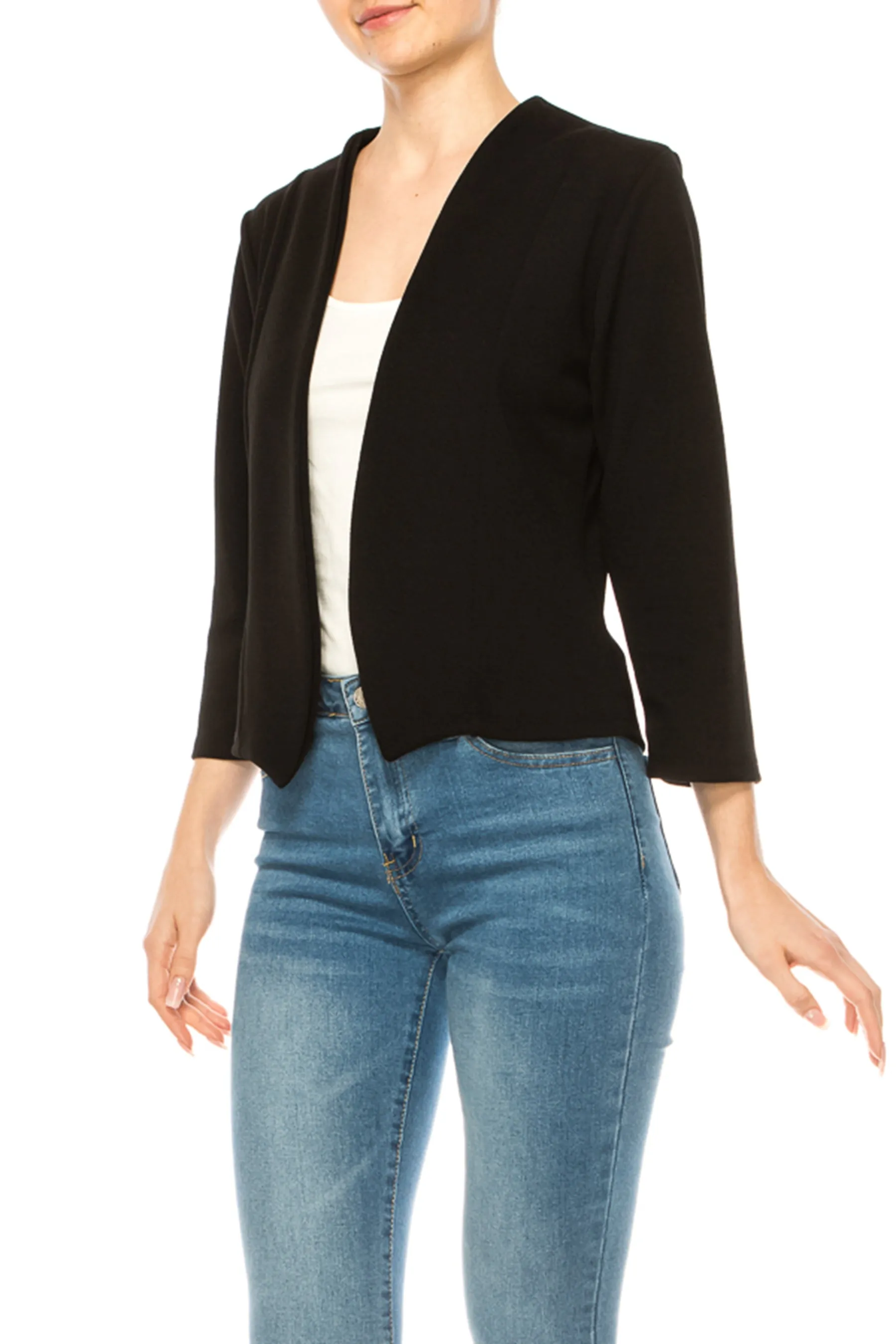 Women's Bolero Blazer Open Front Sleek 3/4 Sleeves Cardigan