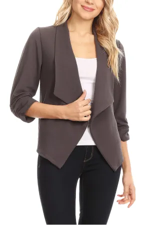 Women's Casual 3/4 Sleeve Fitted Solid Open Front  Blazer Jacket