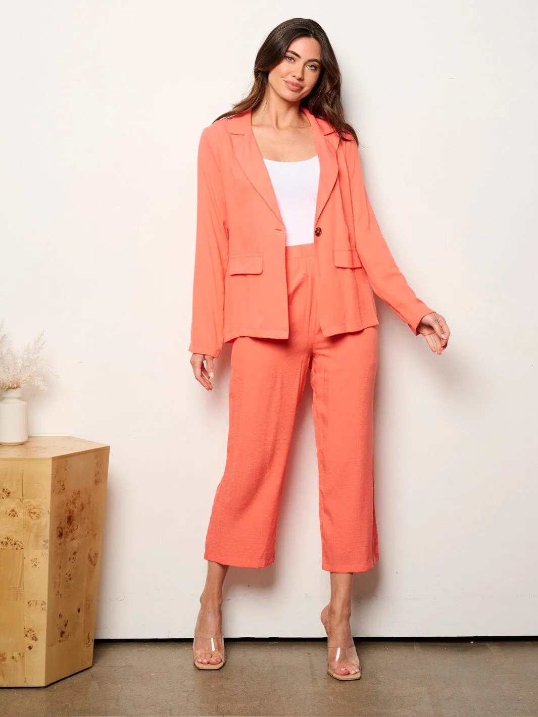 WOMEN'S LONG SLEEVE BLAZER & ELASTIC WAIST PANTS 2PC. SET