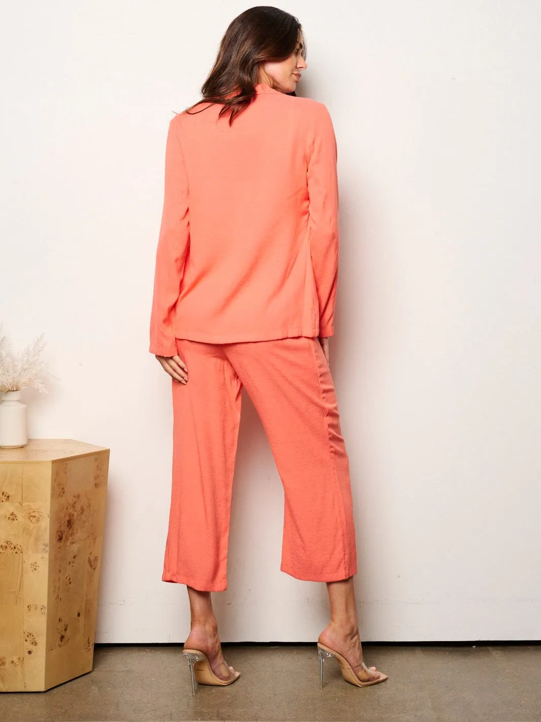 WOMEN'S LONG SLEEVE BLAZER & ELASTIC WAIST PANTS 2PC. SET
