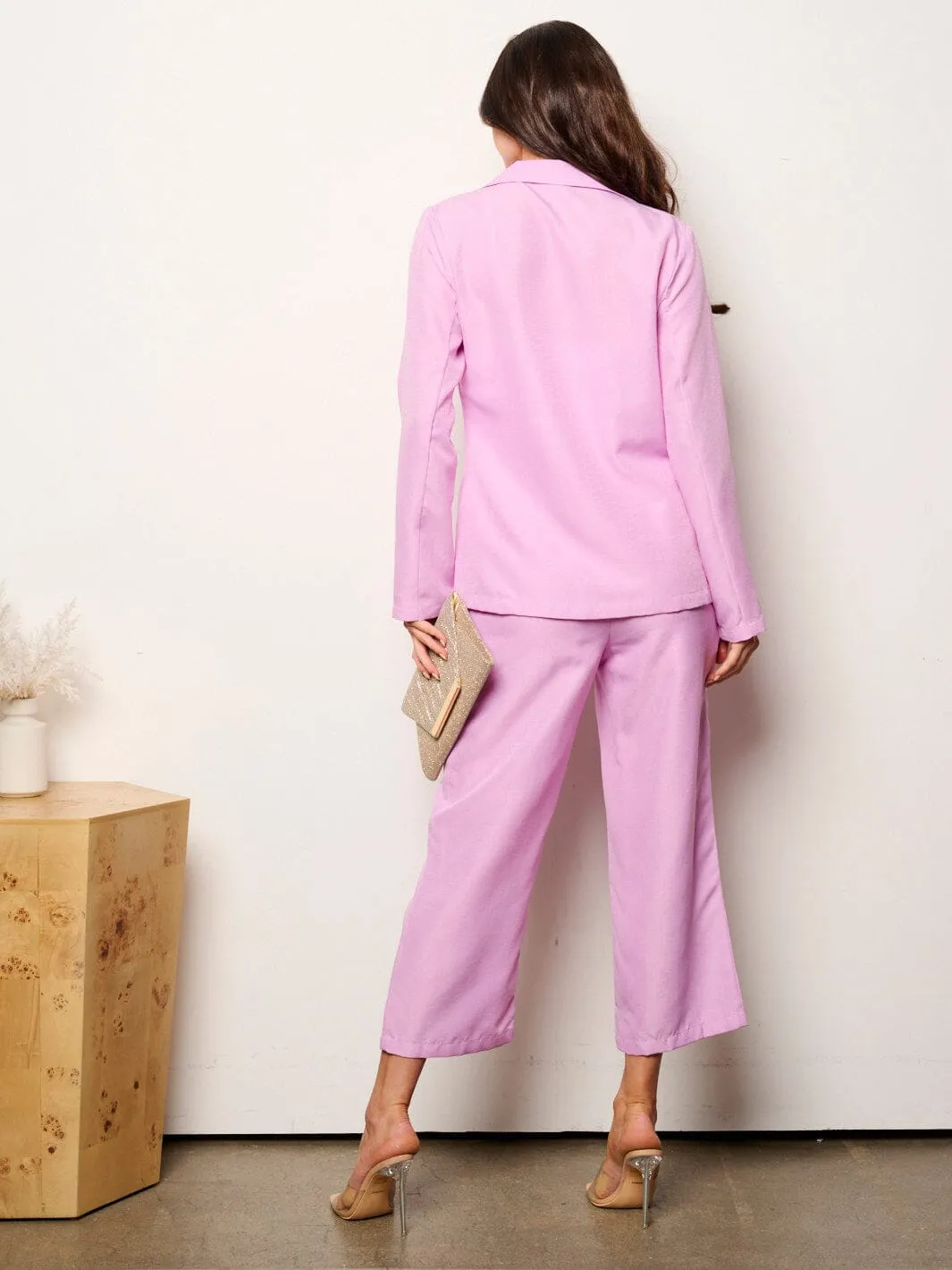 WOMEN'S LONG SLEEVE BLAZER & ELASTIC WAIST PANTS 2PC. SET