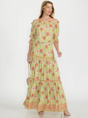 WOMEN'S SHORT SLEEVE TOP & ELASTIC WAIST MAXI SKIRT FLORAL 2PC.SET