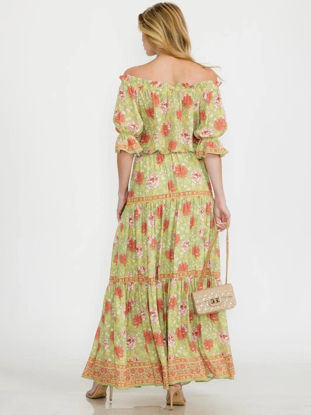 WOMEN'S SHORT SLEEVE TOP & ELASTIC WAIST MAXI SKIRT FLORAL 2PC.SET