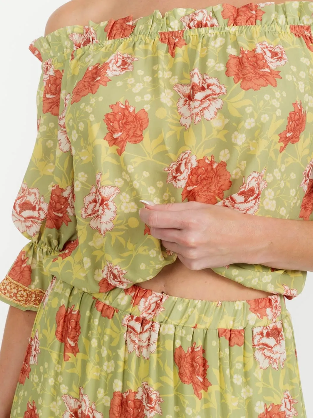 WOMEN'S SHORT SLEEVE TOP & ELASTIC WAIST MAXI SKIRT FLORAL 2PC.SET
