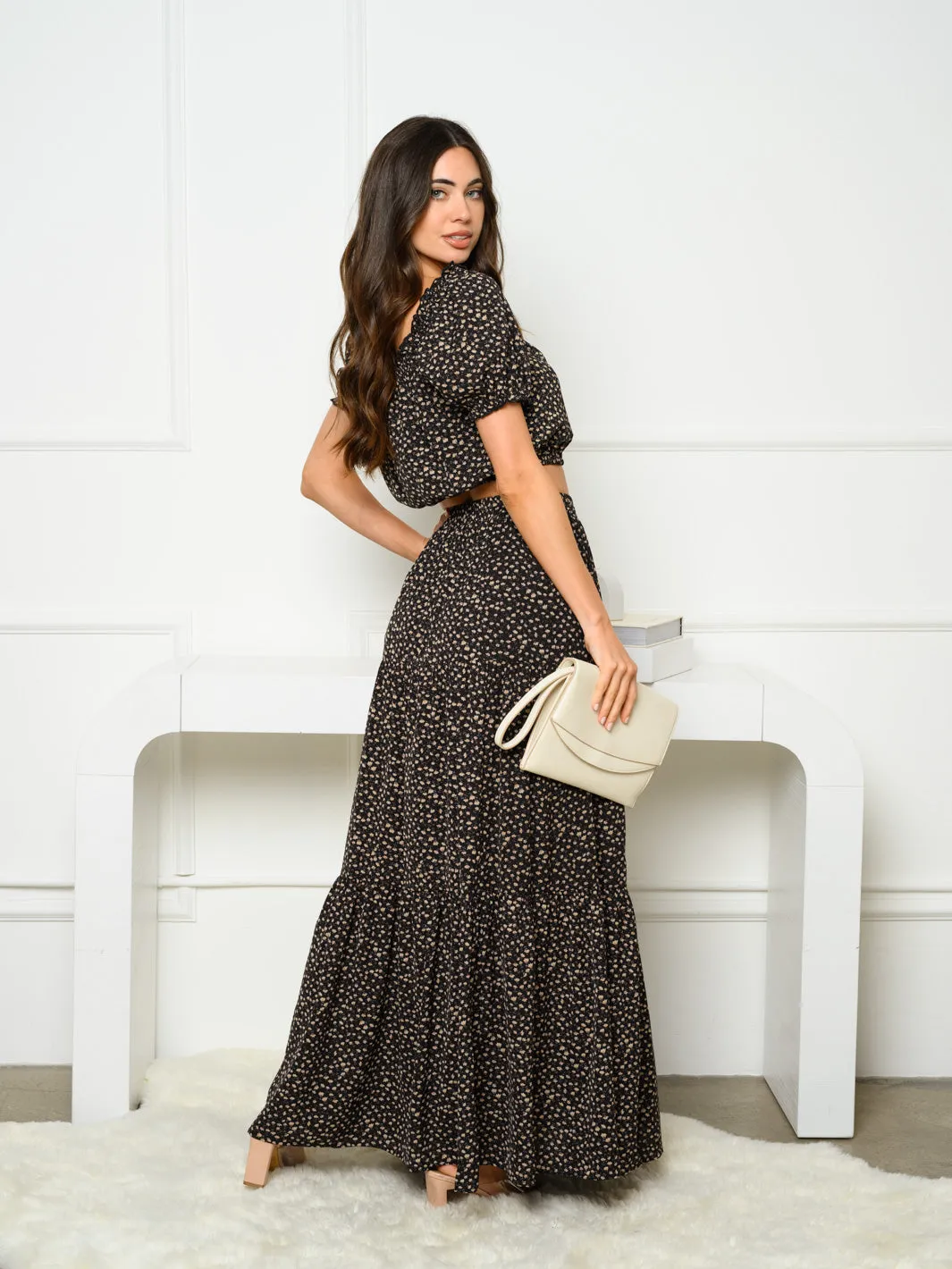 WOMEN'S SHORT SLEEVE TOP & MAXI SKIRT 2PC. FLORAL SET