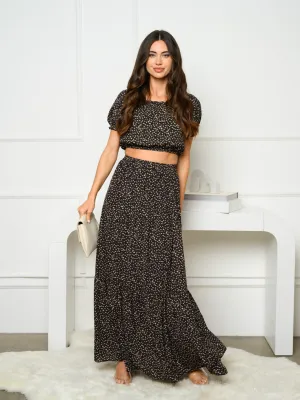 WOMEN'S SHORT SLEEVE TOP & MAXI SKIRT 2PC. FLORAL SET