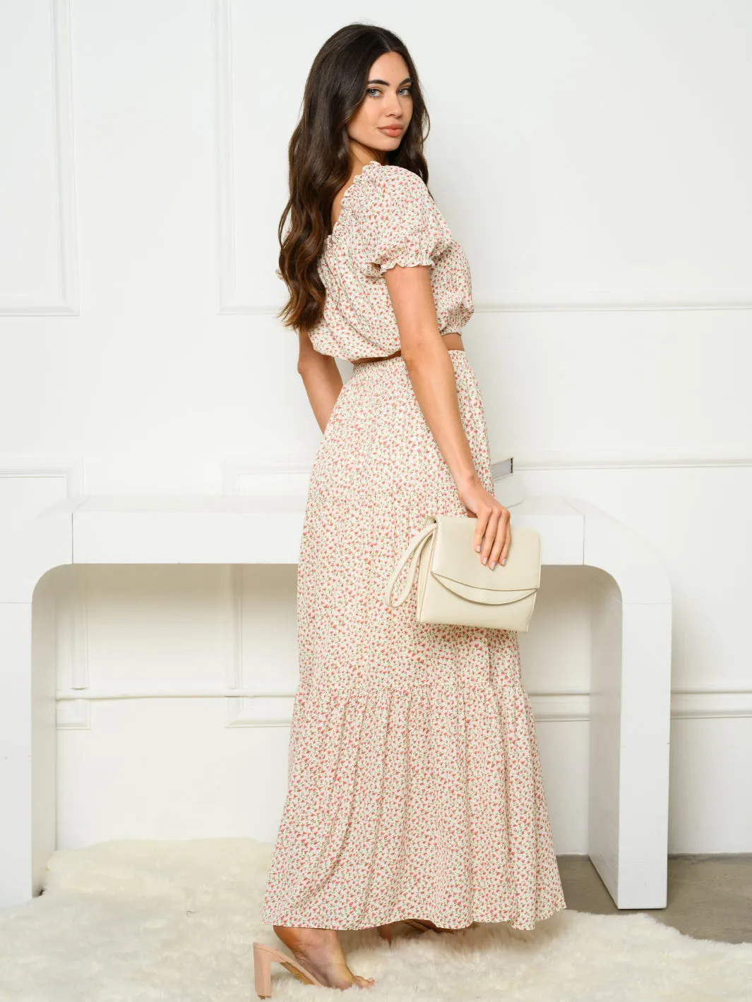 WOMEN'S SHORT SLEEVE TOP & MAXI SKIRT 2PC. FLORAL SET