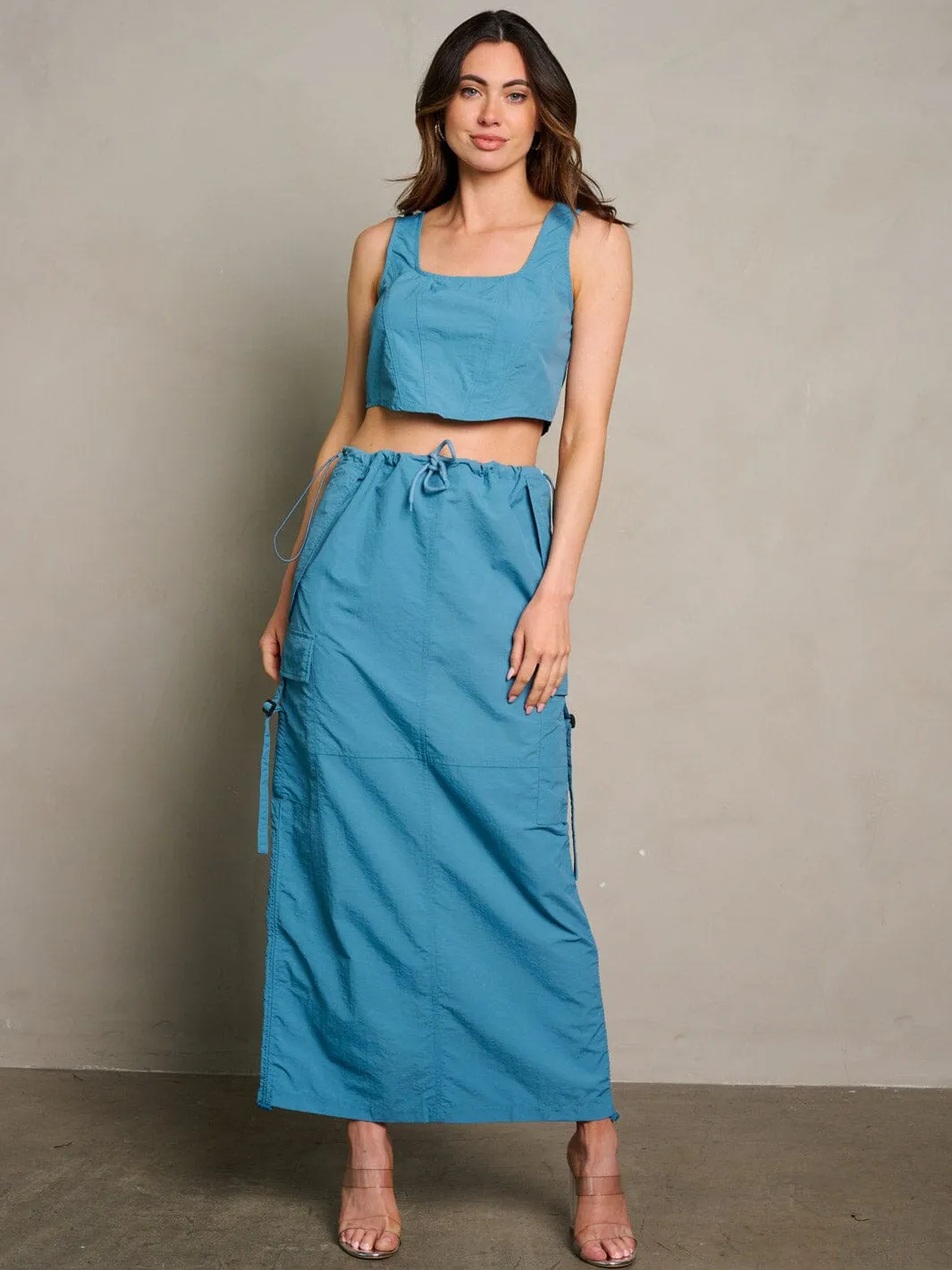 WOMEN'S SLEEVELESS CROP TOP & MAXI SKIRT CARGO 2PC. SET