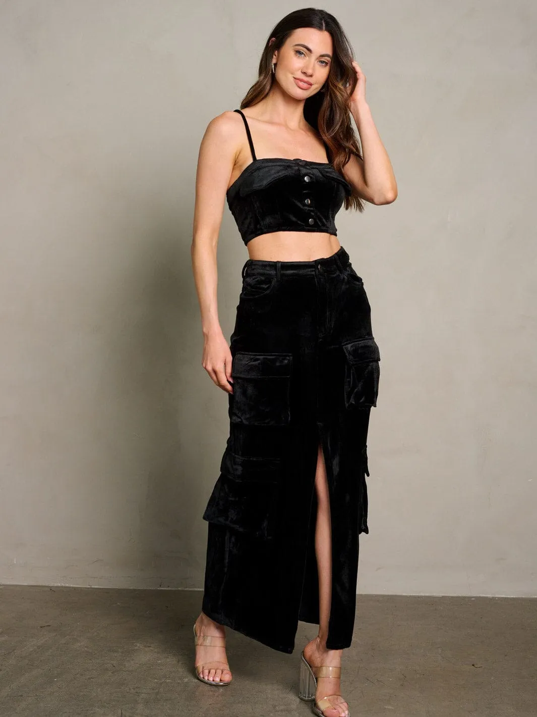 WOMEN'S SLEEVELESS CROP TOP & MAXI SKIRT CARGO 2PC. SET