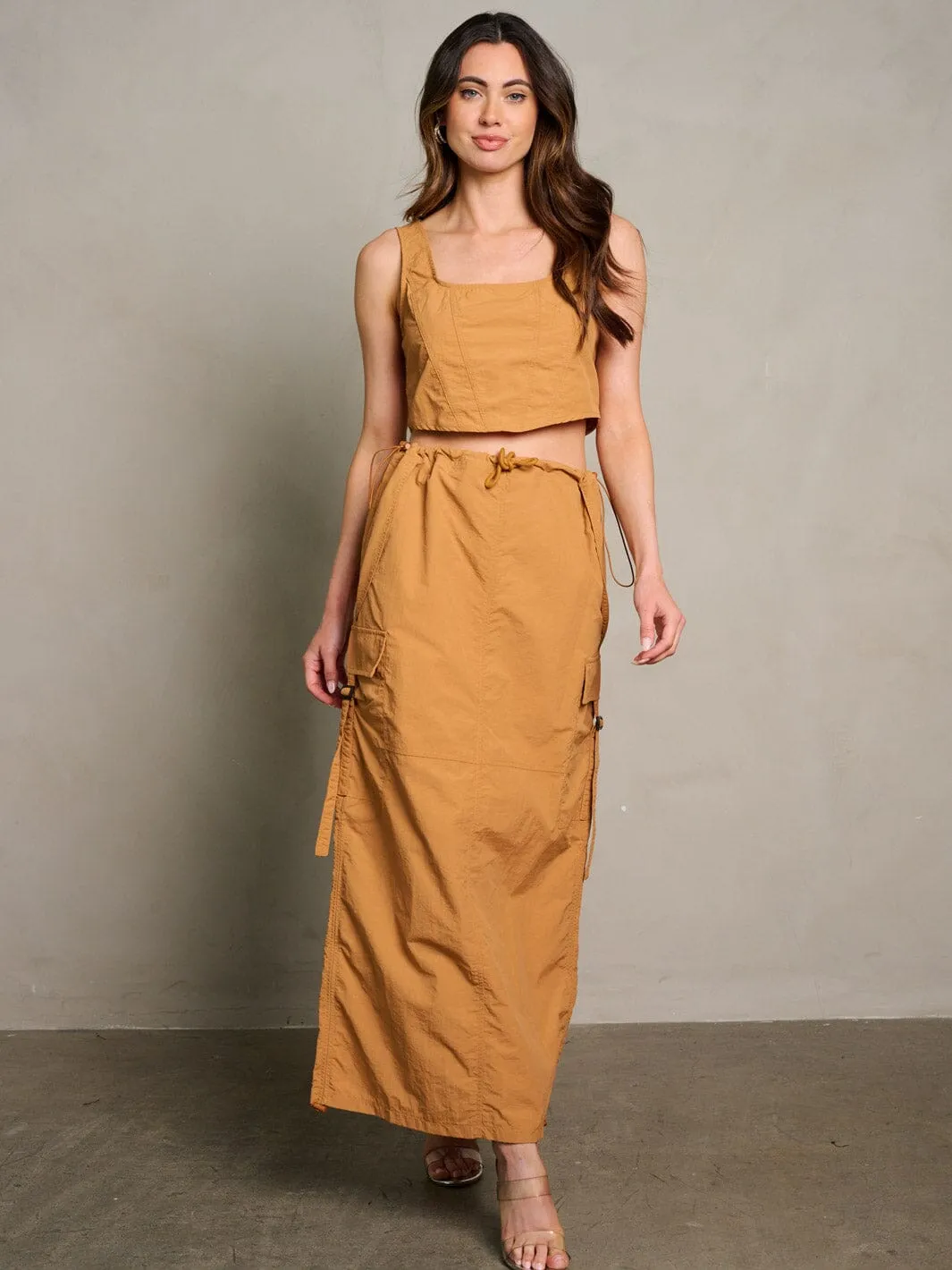 WOMEN'S SLEEVELESS CROP TOP & MAXI SKIRT CARGO 2PC. SET