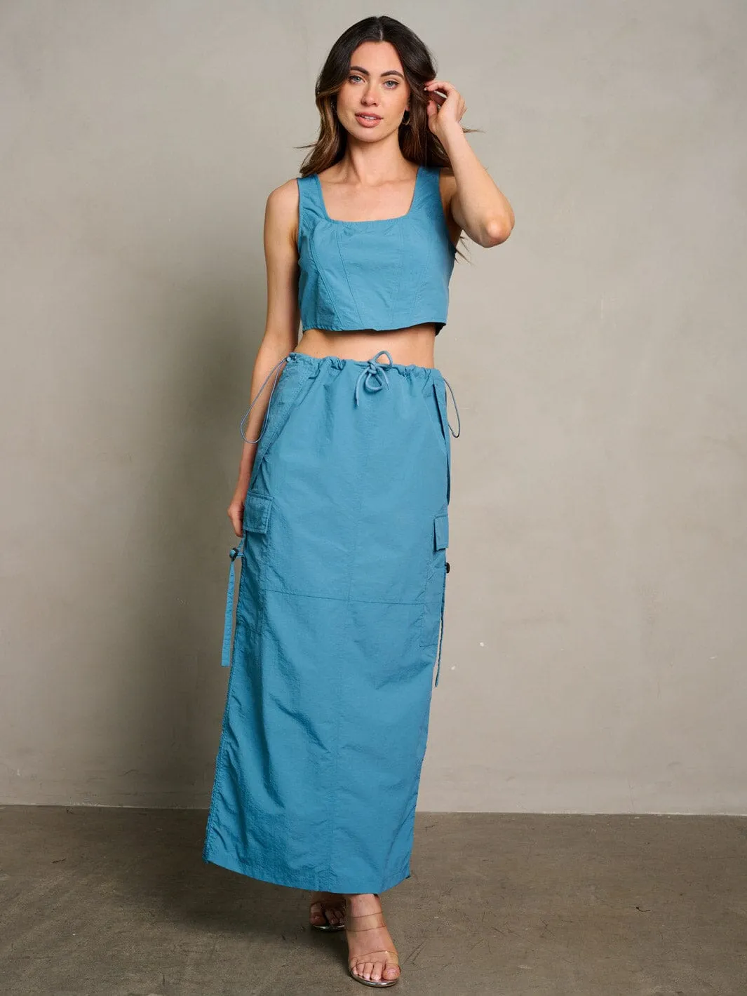 WOMEN'S SLEEVELESS CROP TOP & MAXI SKIRT CARGO 2PC. SET