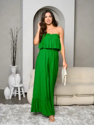 WOMEN'S SLEEVELESS RUFFLE SOLID JUMPSUIT
