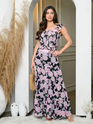 WOMEN'S SLEEVELESS SMOCK TOP & TIERED MAXI SKIRT FLORAL SET