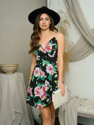 WOMEN'S V-NECK FLORAL MINI DRESS