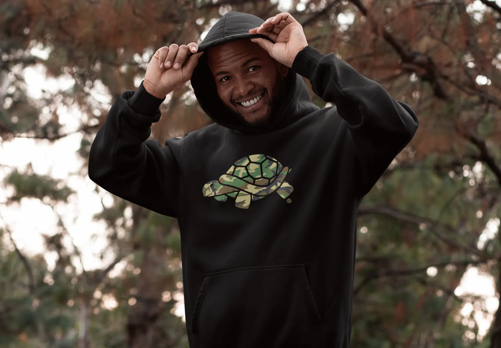 Woodlands Camo Turtle Hoodie [Black]
