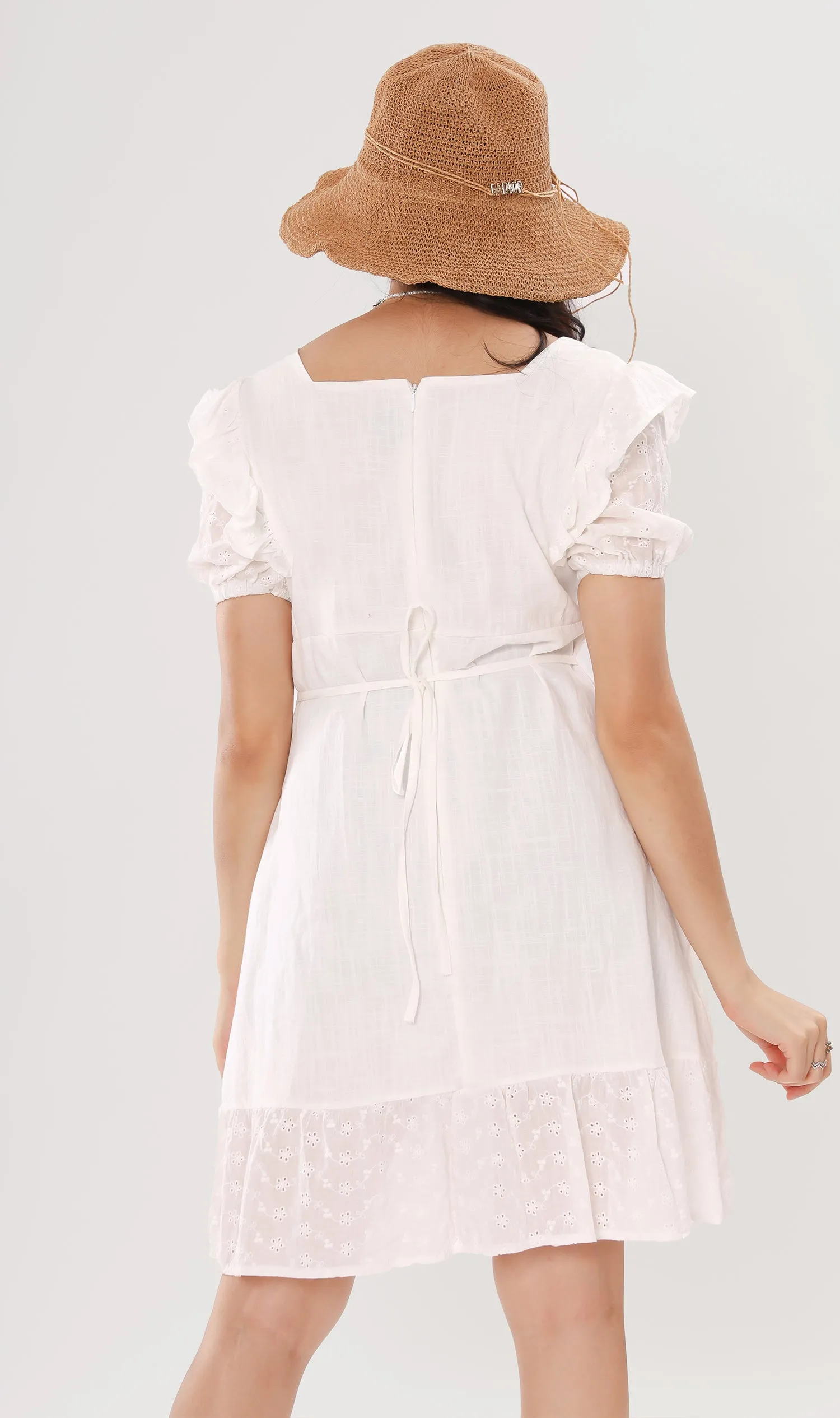 YUKI Ruffled-Sleeve Eyelet Dress
