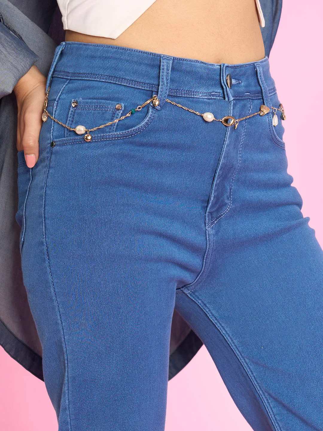 ZOLA Exclusive Denim Clean Look Clean Look Stretchable Stone Blue Flared Jeans For Women